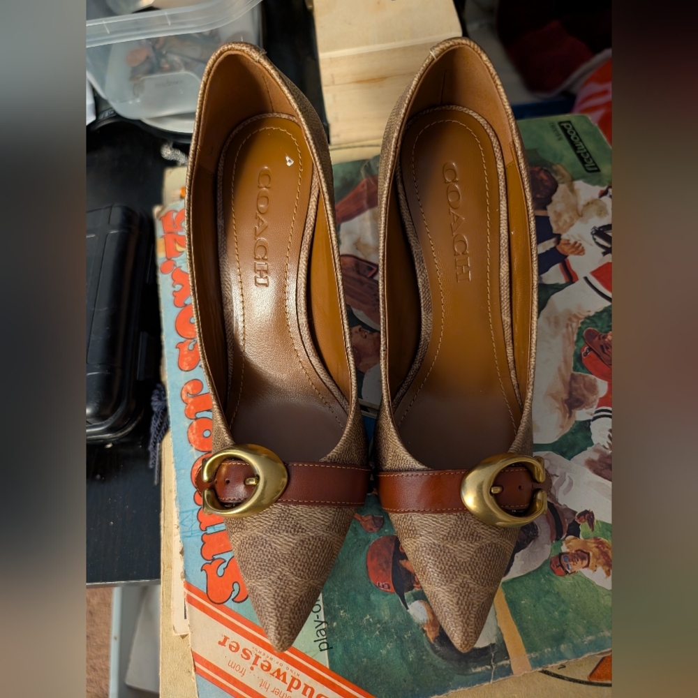 Coach Tan and Brown Patterned Heels - Picture 6 of 6